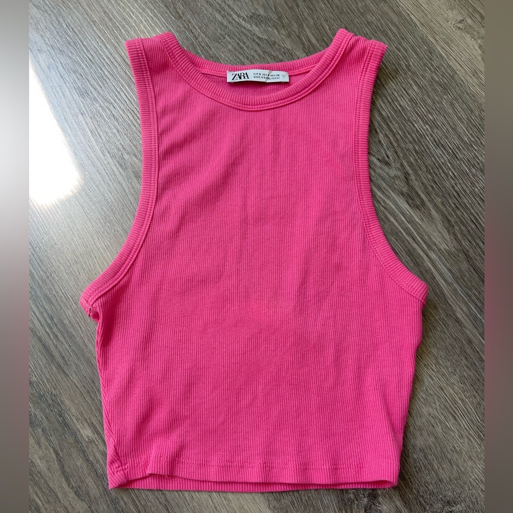 zara ribbed pink crop top